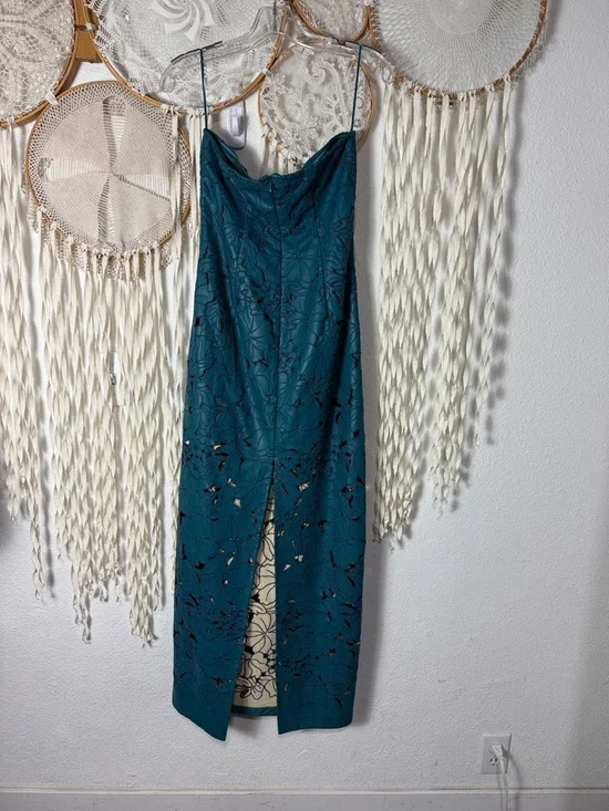 Cult Gaia Raylene Teal Lazer Cut Embroidered Strapless Midi Dress Size US6 - Picture 4 of 12